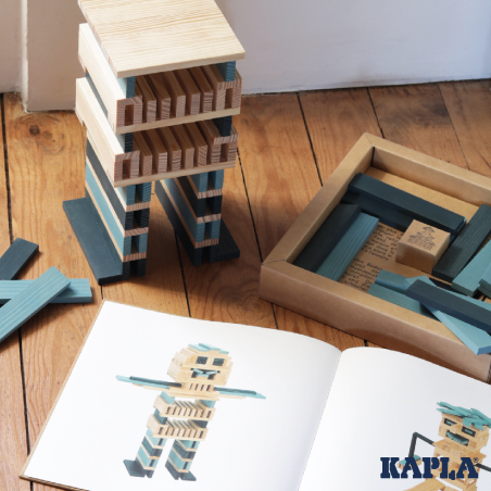 KAPLA-Color 40 Holzplättchen Blau-Hellblau mit Buch 
