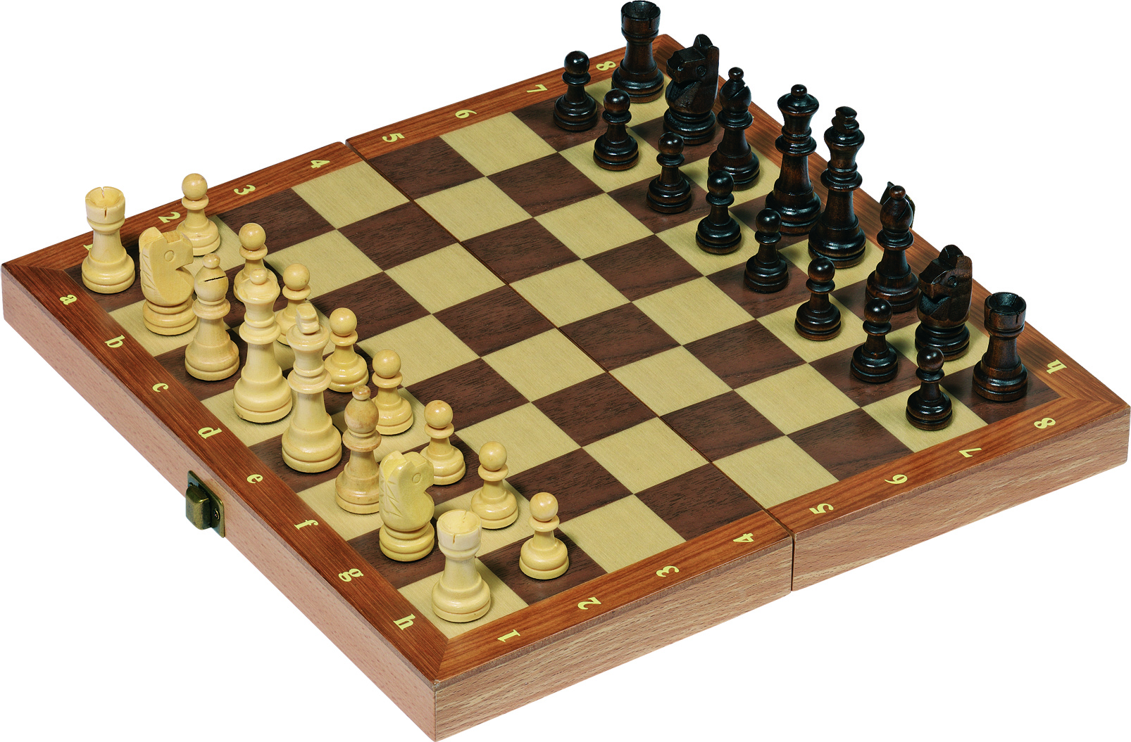 Schachspiel in Holzklappkassette, schwarze Figuren