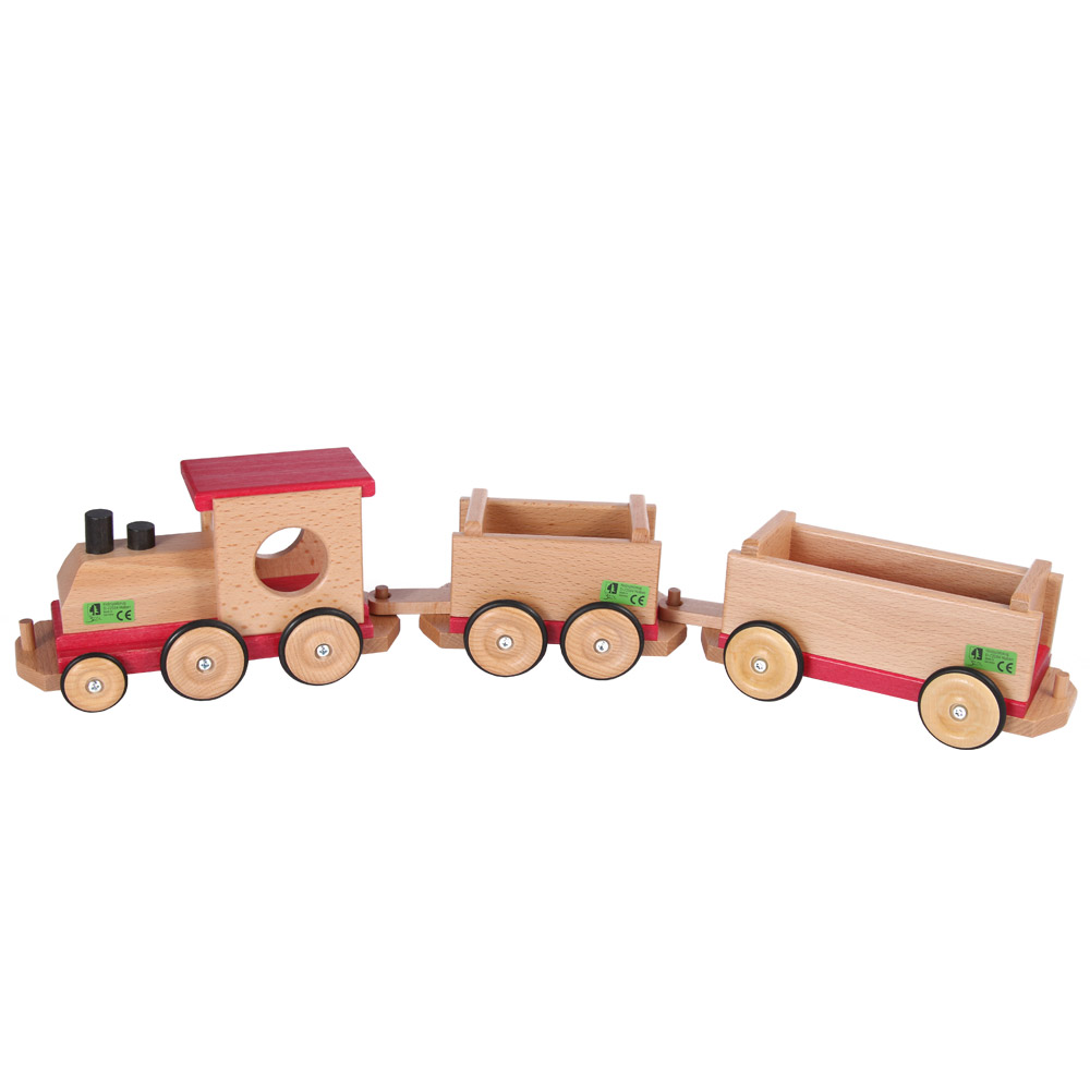 Holz-Eisenbahn mit 2 Wagen